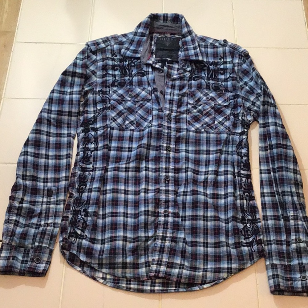Guess Plaid With Graphic L/S Button Down